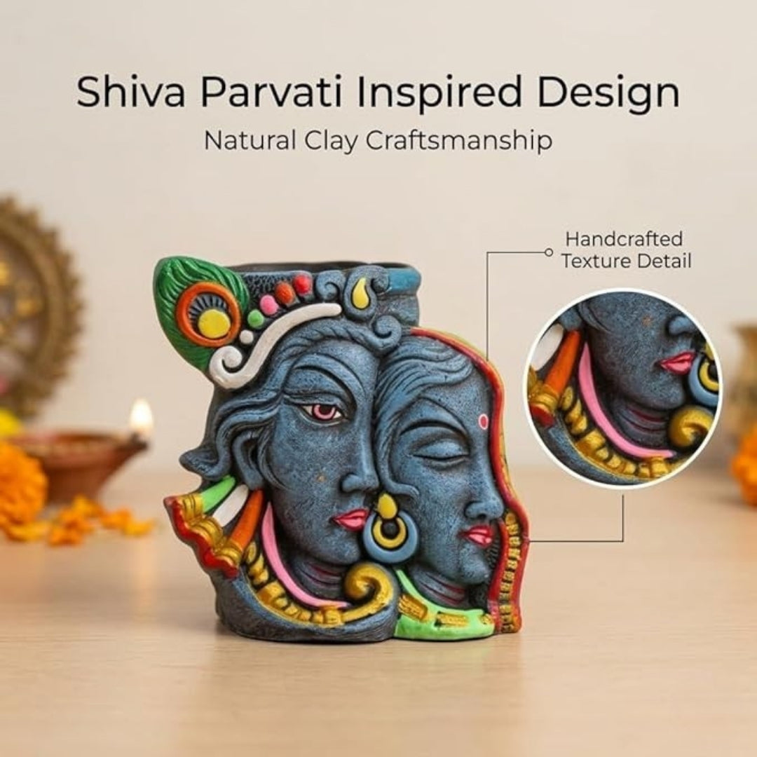 Clay Pen & Pencil Holder – Aesthetic Shivan Parvati Design Pen Stand