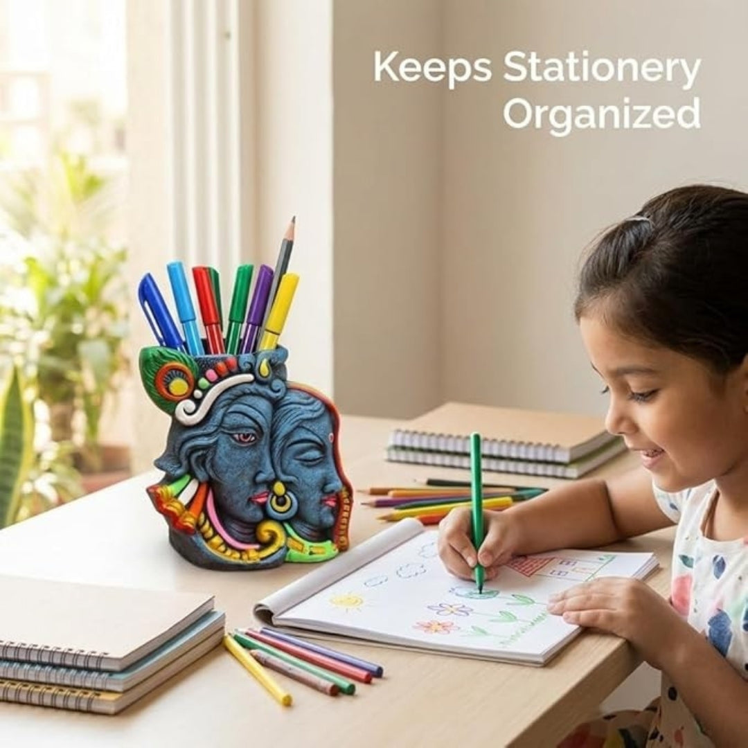 Clay Pen & Pencil Holder – Aesthetic Shivan Parvati Design Pen Stand