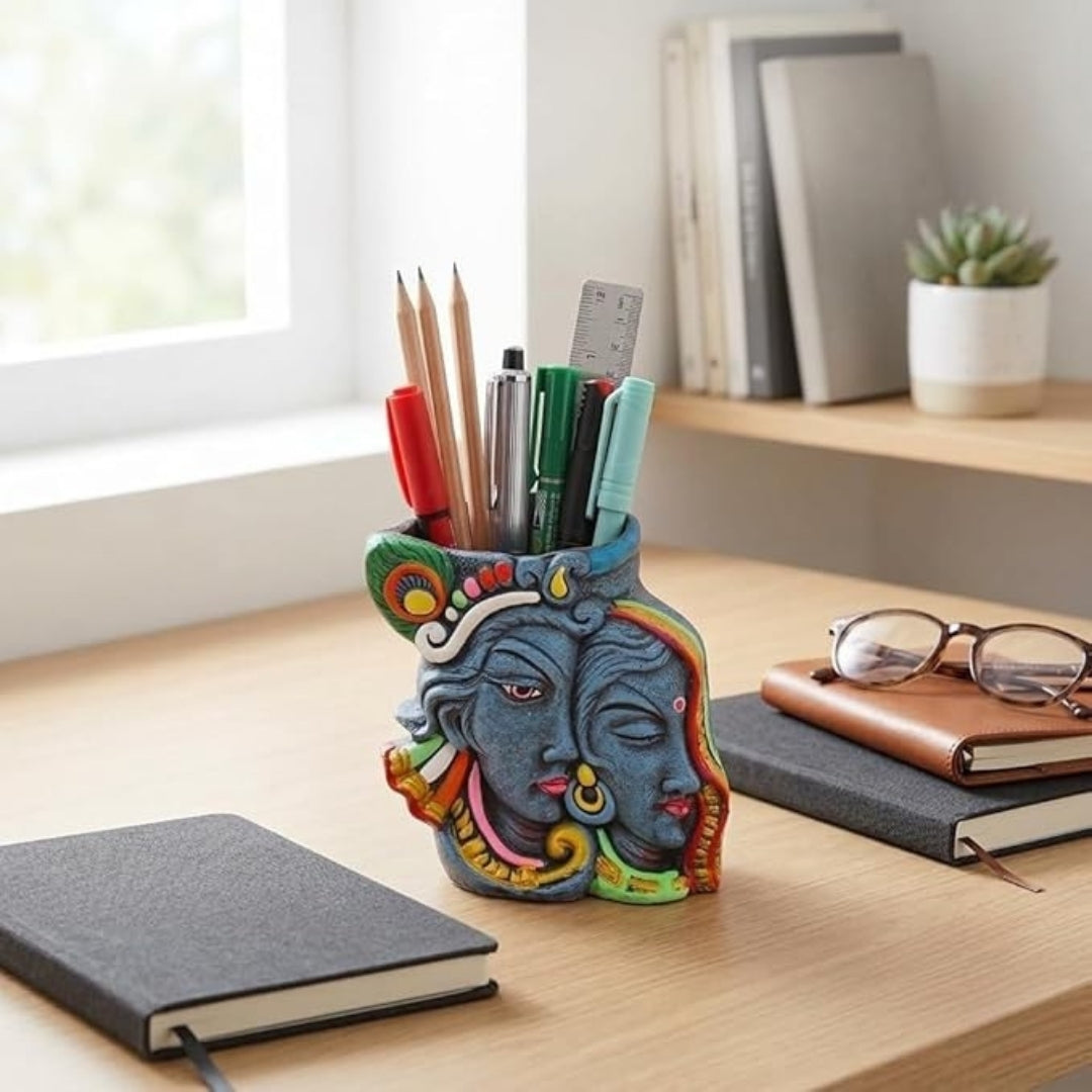 Clay Pen & Pencil Holder – Aesthetic Shivan Parvati Design Pen Stand