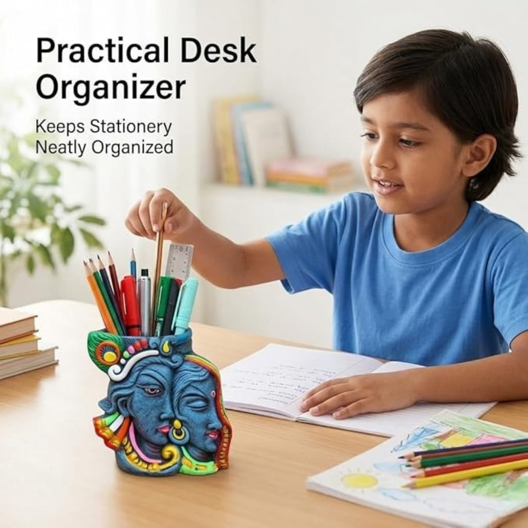 Clay Pen & Pencil Holder – Aesthetic Shivan Parvati Design Pen Stand