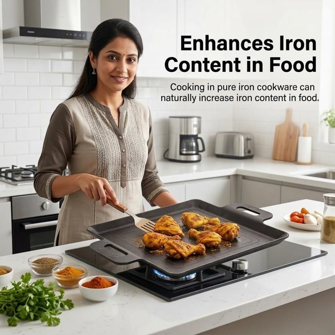 Iron Fry Pan with Handle – 12 Inch Flat Base, No Chemical Coating