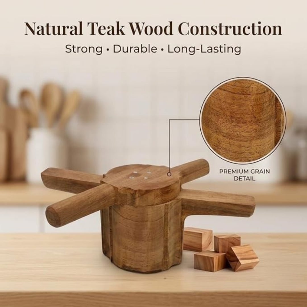 Teak Wood Idiyappam Maker with Brass Bottom Sheet & Wooden Handle