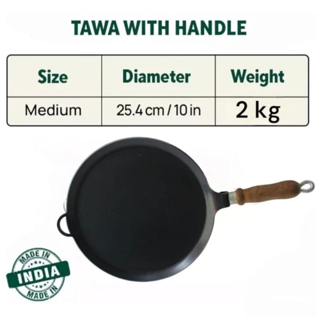 Iron Dosa & Roti Tawa with Wooden Handle – 10 Inch