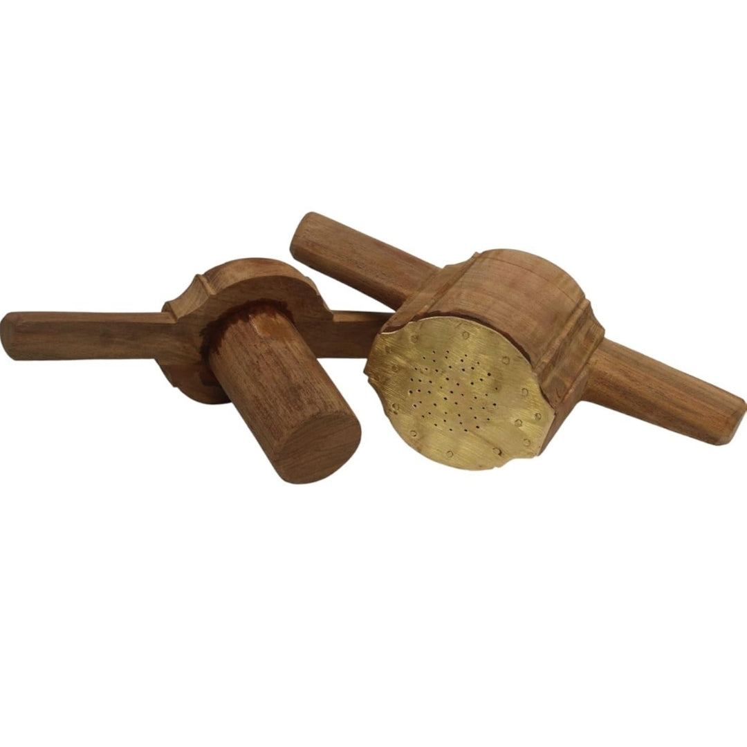 Teak Wood Idiyappam Maker with Brass Bottom Sheet & Wooden Handle