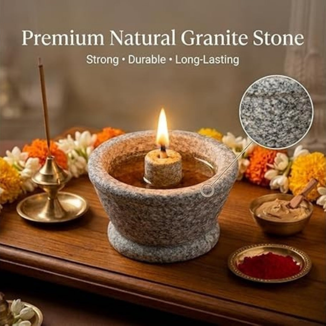 Granite Stone Agal Vilakku – Grey Traditional Oil Lamp, 3.5 Inch