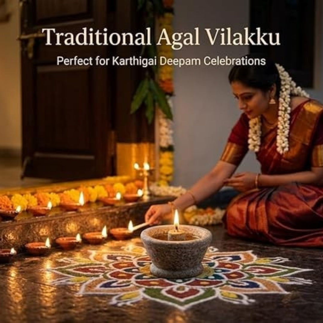 Granite Stone Agal Vilakku – Grey Traditional Oil Lamp, 3.5 Inch