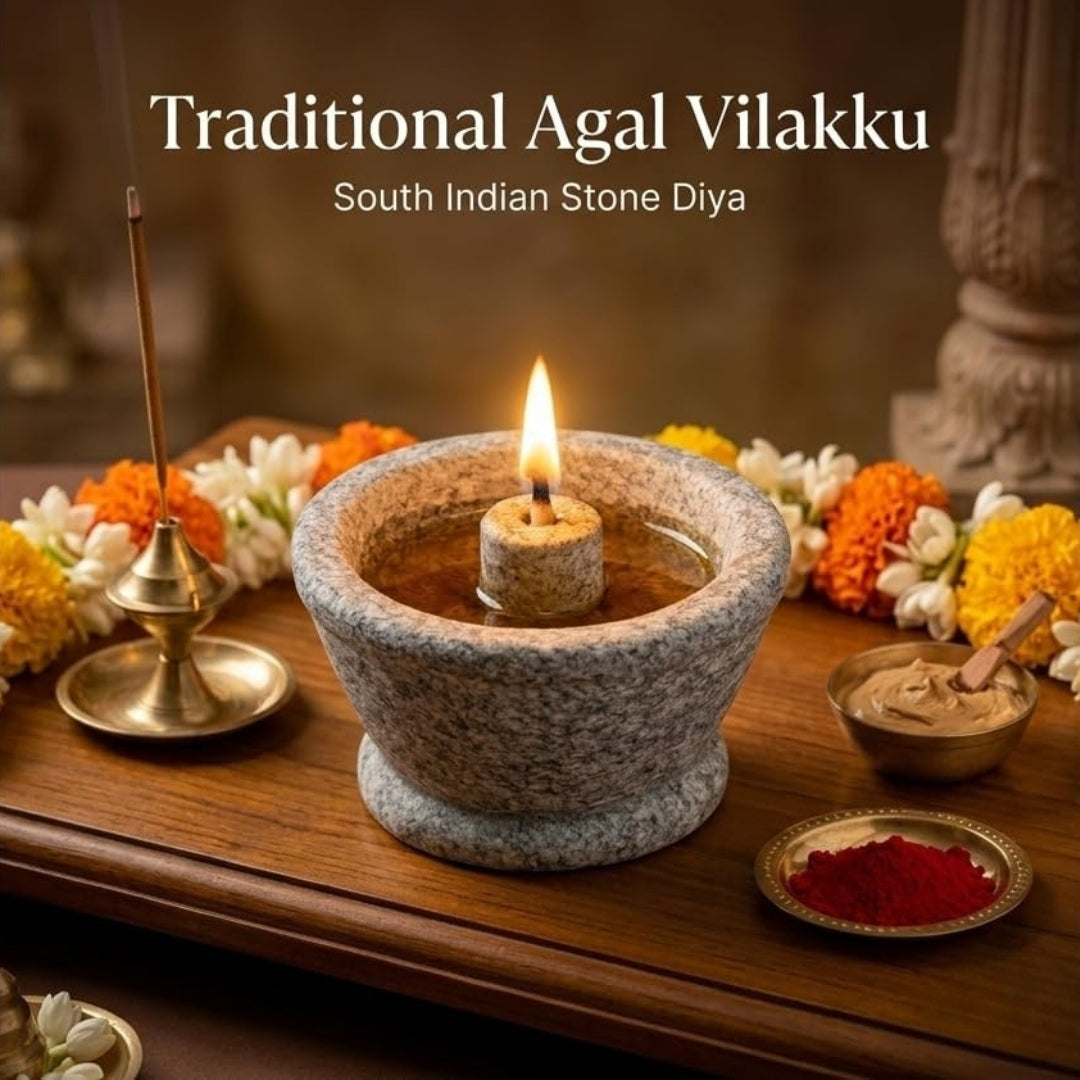 Granite Stone Agal Vilakku – Grey Traditional Oil Lamp, 3.5 Inch