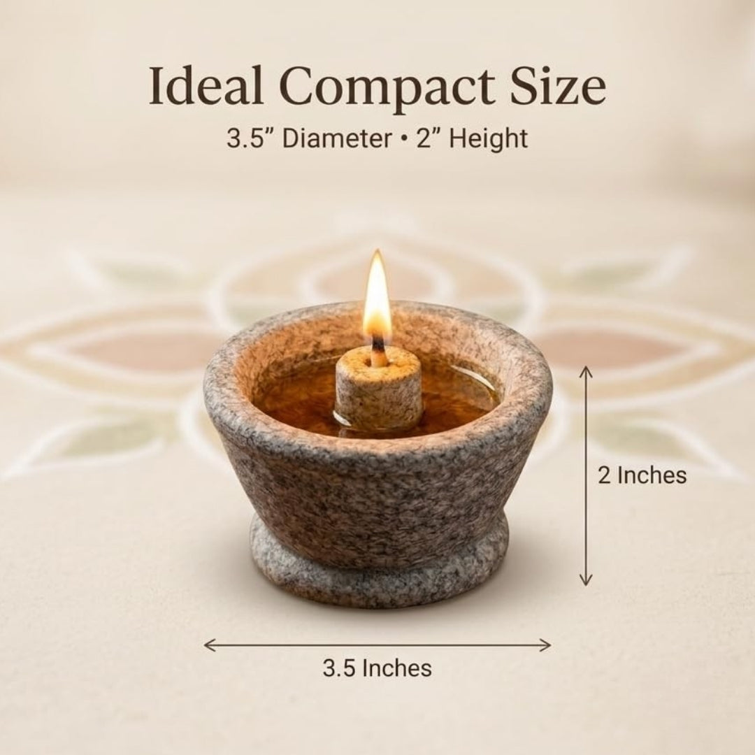 Granite Stone Agal Vilakku – Grey Traditional Oil Lamp, 3.5 Inch