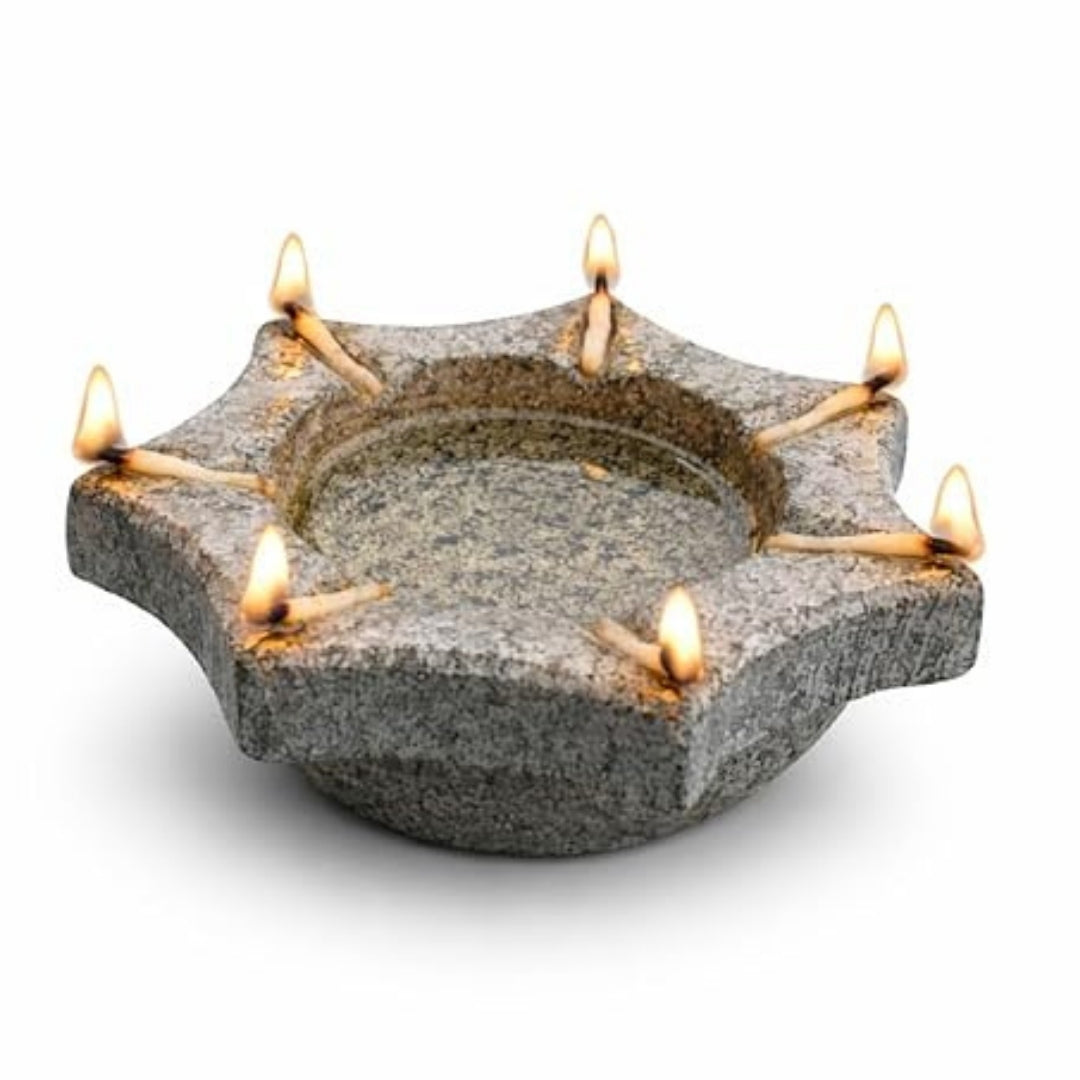 Granite Stone Agal Vilakku – Grey Traditional Oil Lamp, 4.5 Inch