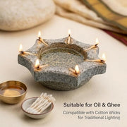 Granite Stone Agal Vilakku – Grey Traditional Oil Lamp, 4.5 Inch