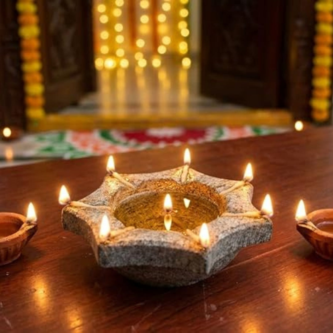 Granite Stone Agal Vilakku – Grey Traditional Oil Lamp, 4.5 Inch
