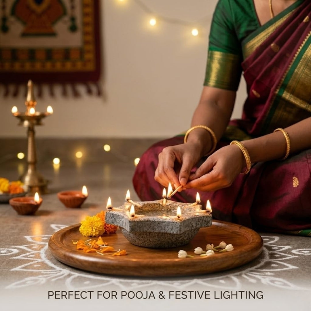 Granite Stone Agal Vilakku – Grey Traditional Oil Lamp, 4.5 Inch
