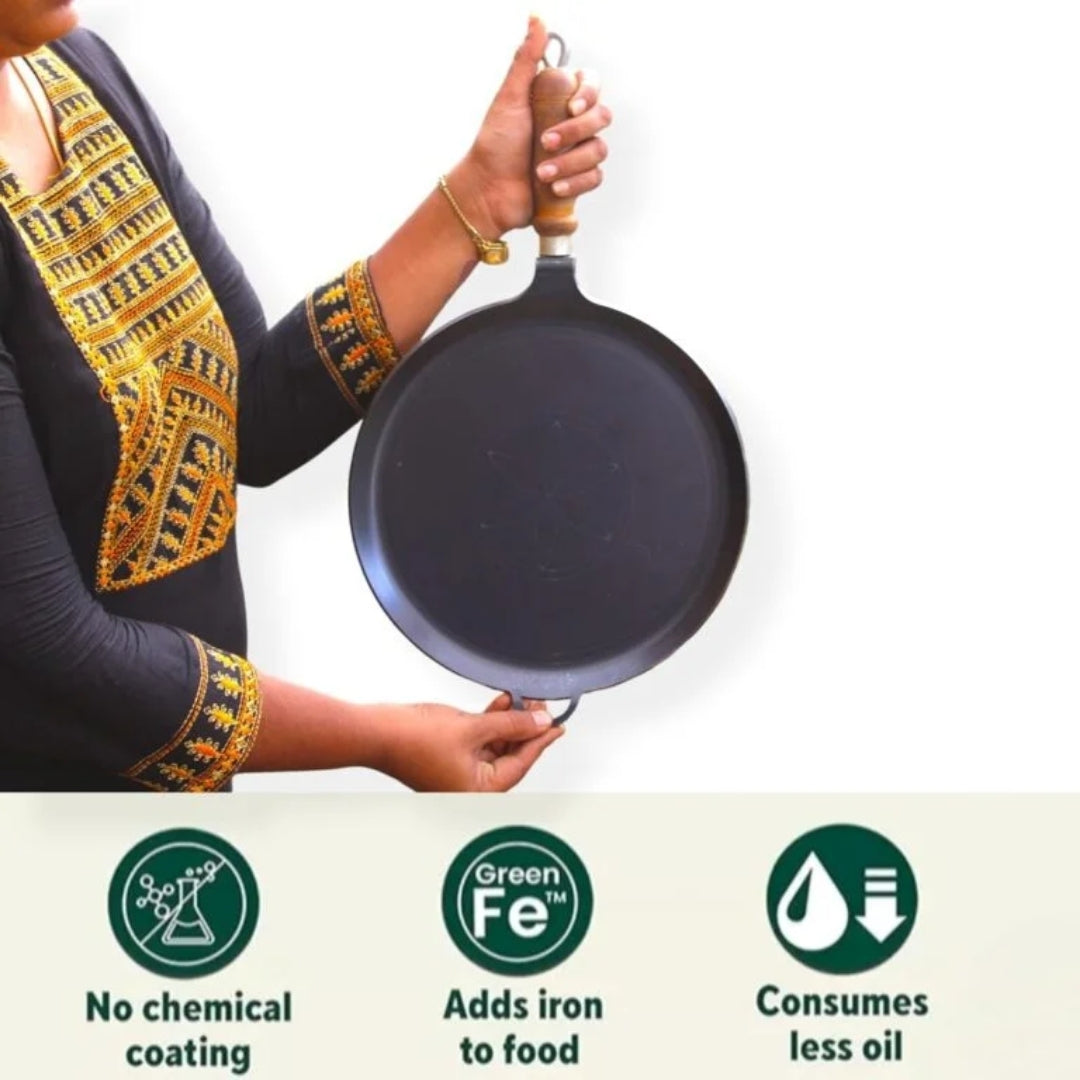 Iron Dosa & Roti Tawa with Wooden Handle – 10 Inch