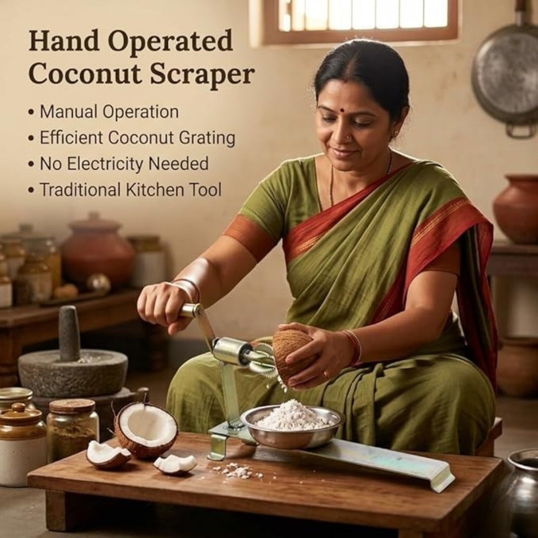 Iron Coconut Scraper Manual – Traditional Thengai Thuruvi, 14 Inch