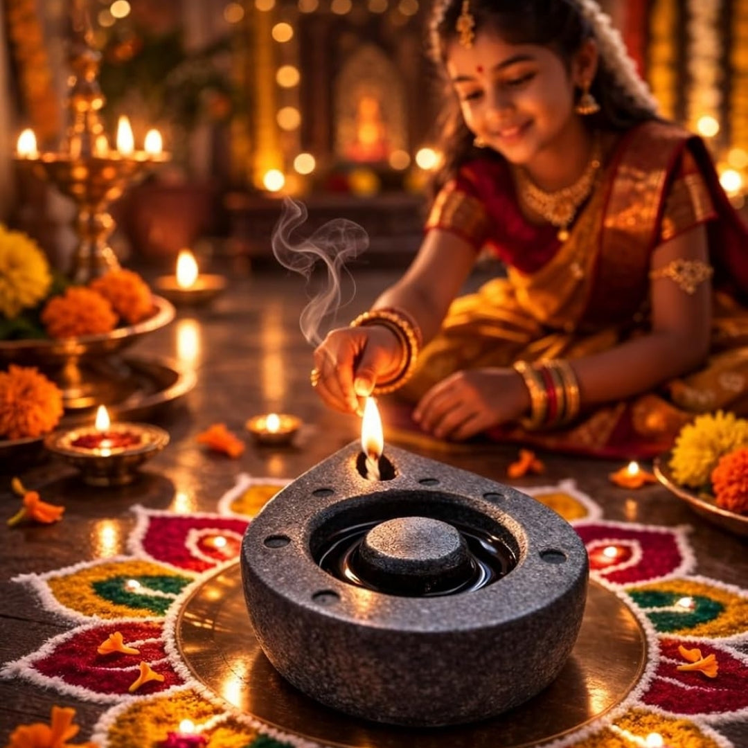 Granite Stone Diya – Handcrafted Traditional Oil Lamp, 3.5 Inch