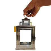 Stainless Steel Wall Mounted Oil Lamp with Glass Cover – Windproof Hanging Diya (Small)