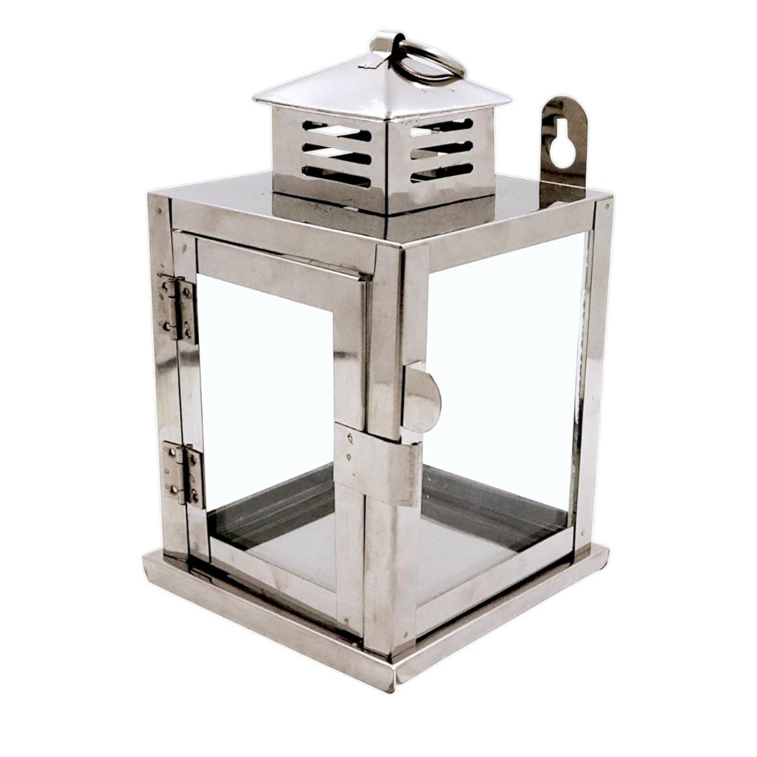 Stainless Steel Wall Mounted Oil Lamp with Glass Cover – Windproof Hanging Diya (Small)