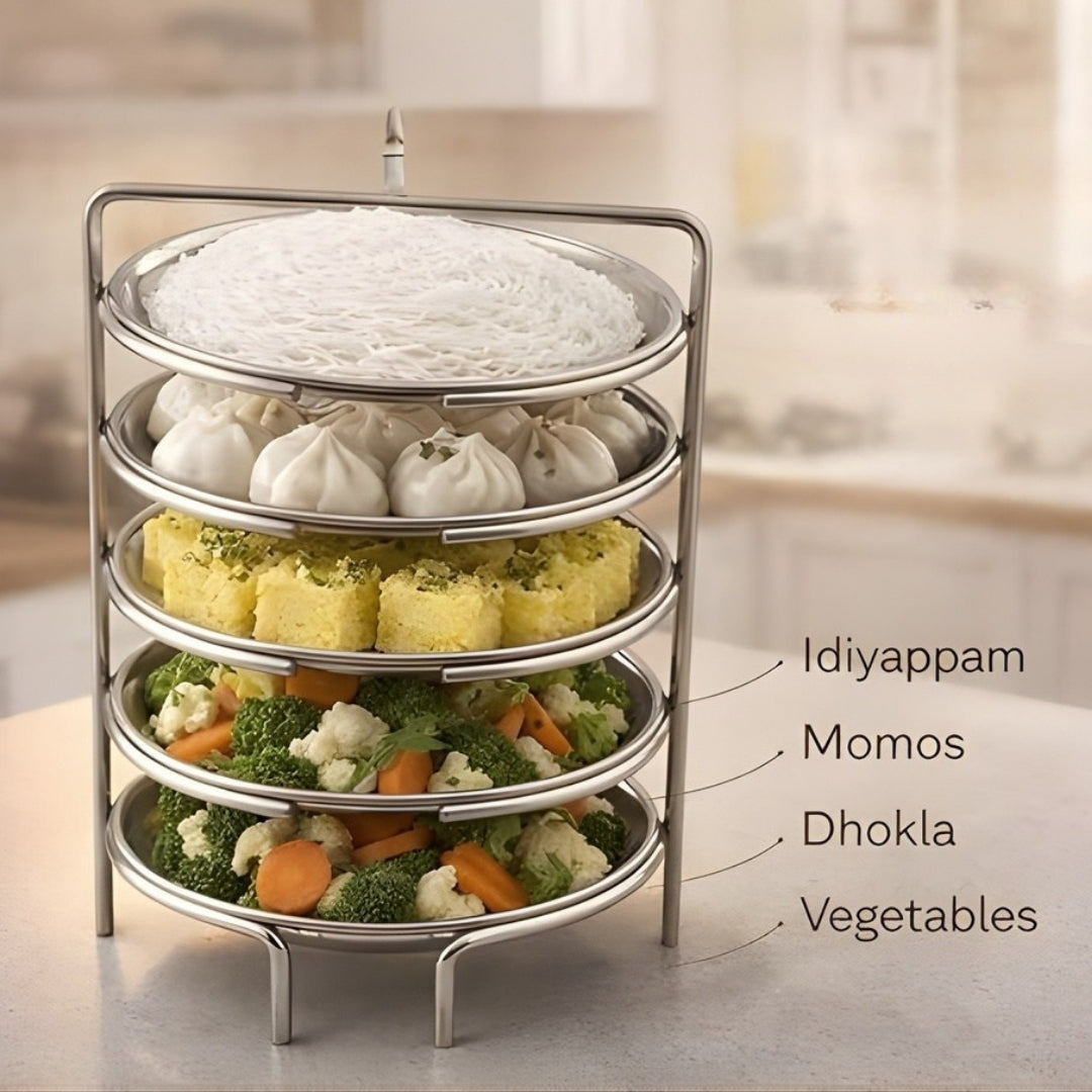 Stainless Steel Idiyappam Plate / Puttu Stand – 4 Plates (Silver)