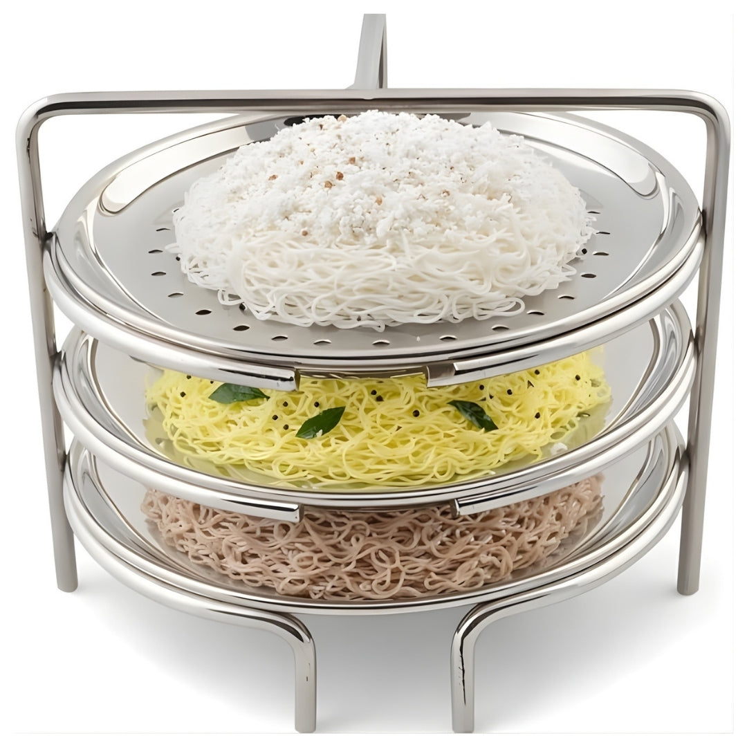 Stainless Steel Idiyappam Plate / Puttu Stand – 3 Plates (Silver)