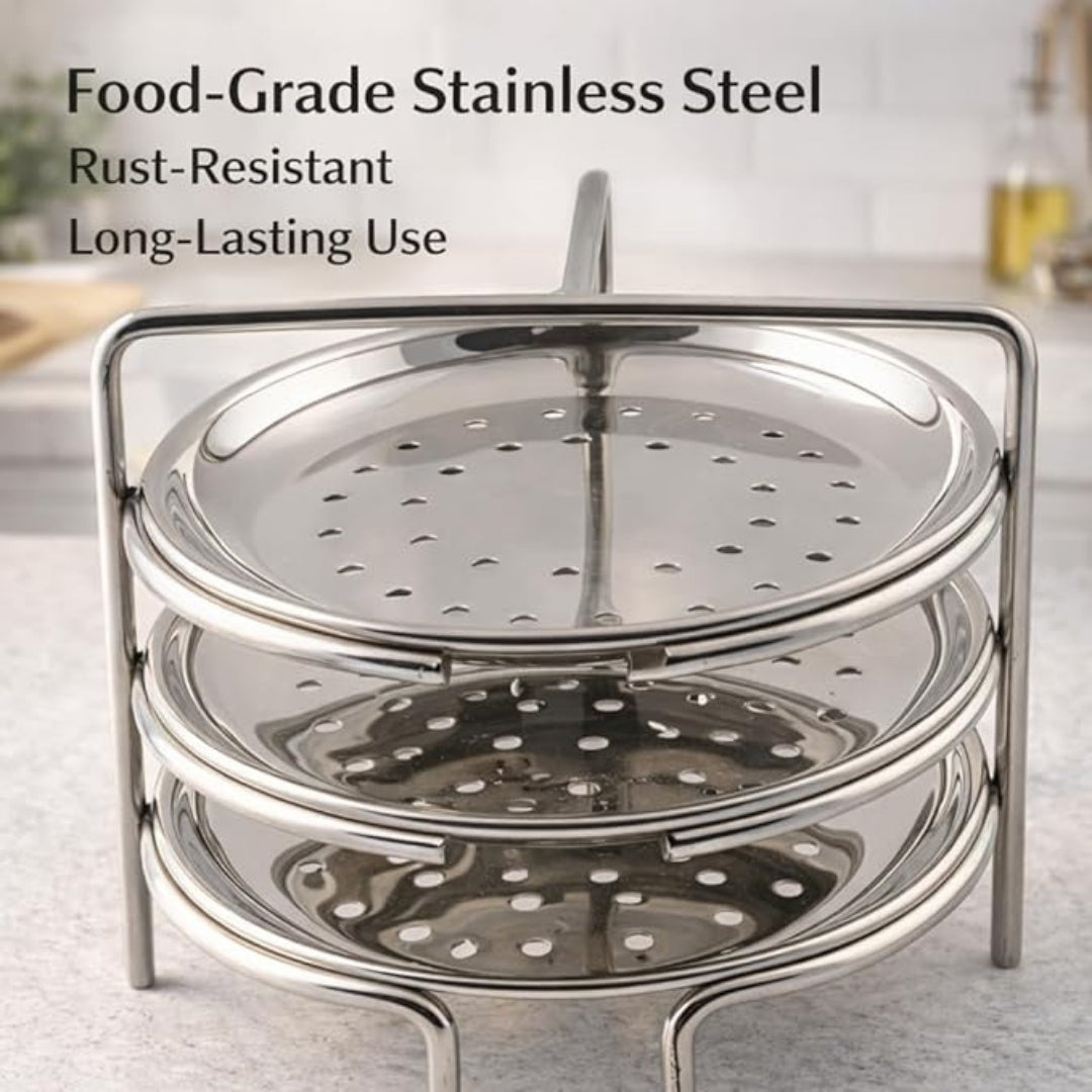 Stainless Steel Idiyappam Plate / Puttu Stand – 3 Plates (Silver)