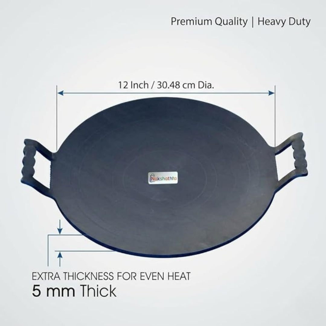 Nakshathra Pure Iron Dosa Tawa – 12 Inch Flat, 5mm Thick