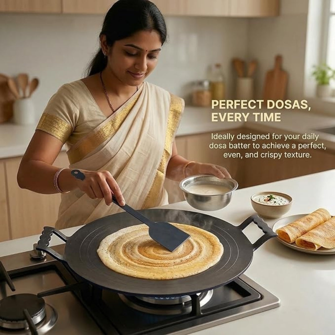 Nakshathra Pure Iron Dosa Tawa – 12 Inch Flat, 5mm Thick