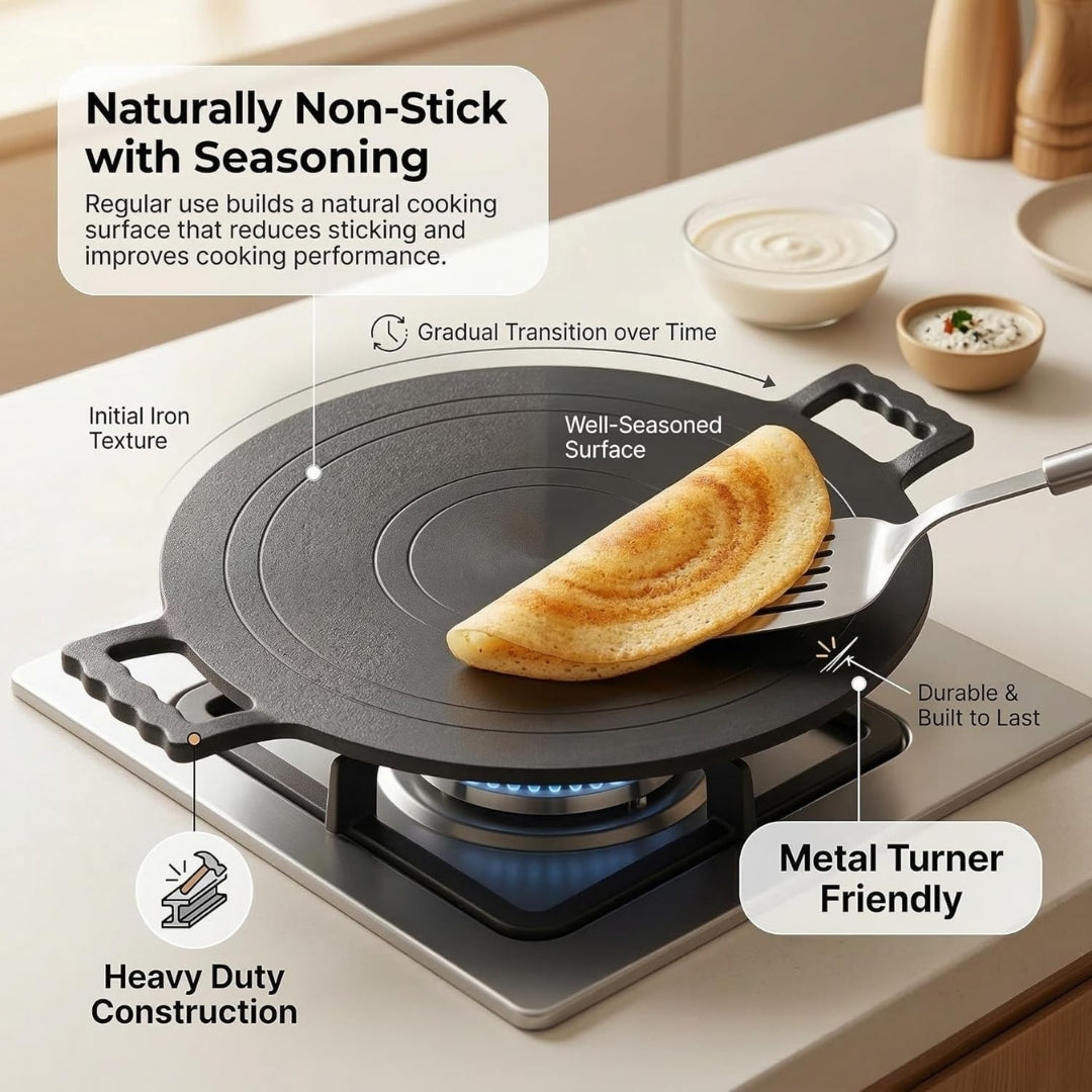 Nakshathra Pure Iron Dosa Tawa – 12 Inch Flat, 5mm Thick