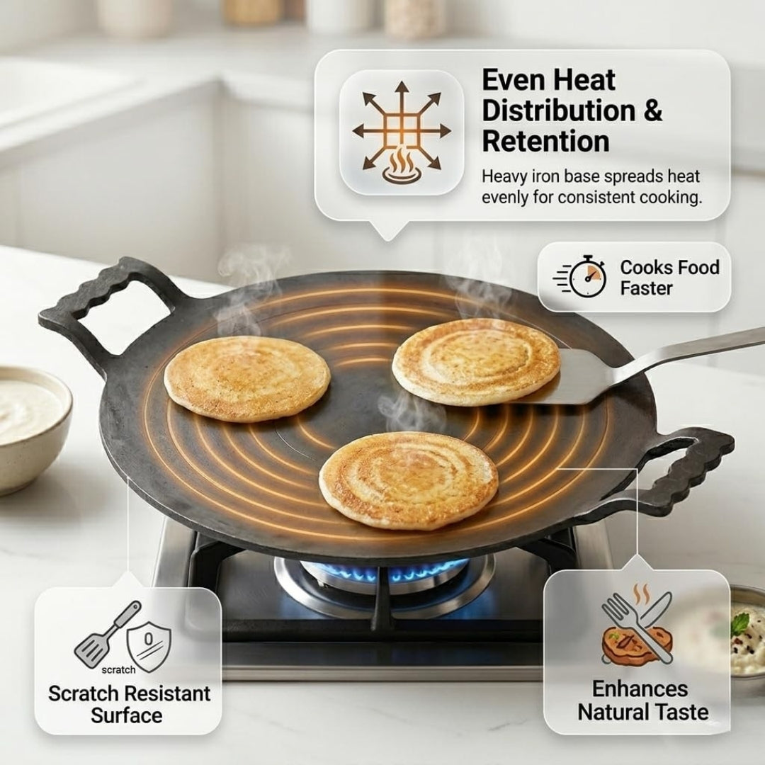 Nakshathra Pure Iron Dosa Tawa – 12 Inch Flat, 5mm Thick