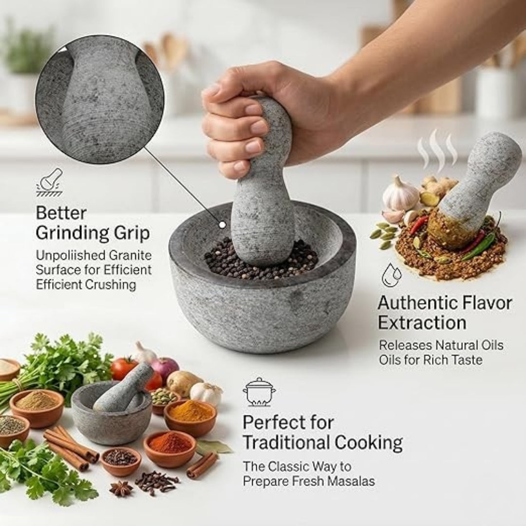 Granite Unpolished Mortar & Pestle Round (8 Inch)