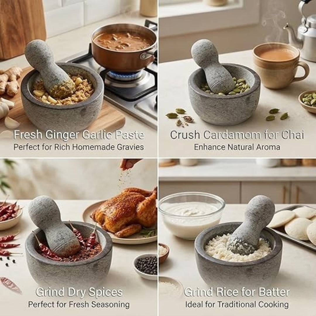 Granite Unpolished Mortar & Pestle Round (8 Inch)