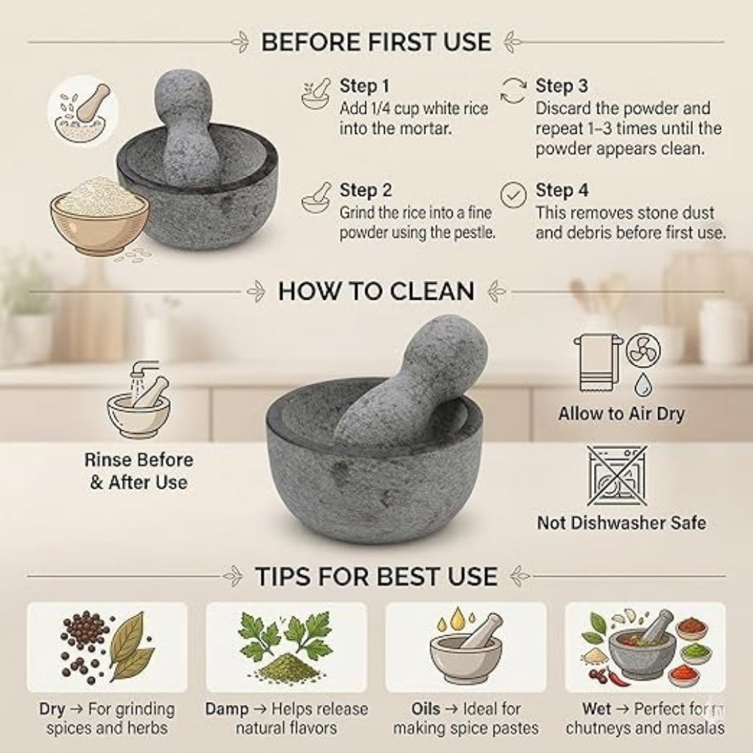 Granite Unpolished Mortar & Pestle Round (8 Inch)