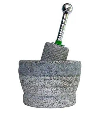 MYNAKSHA Attukallu Mortar and Pestle Set Stone for Spices, Okhli Masher, Khalbatta, Kharal, Mixer, Natural & Traditional Grinder and Musal, Well Design for Kitchen (Grey) (8 inch)
