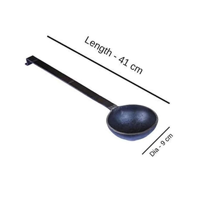 Iron Tadka Pan Round Long Handle – Black, 10 cm