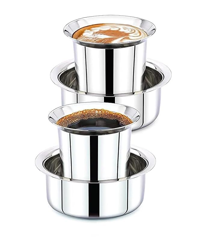Stainless Steel South Indian Dabara Coffee Set – Silver Finish, Set of 4