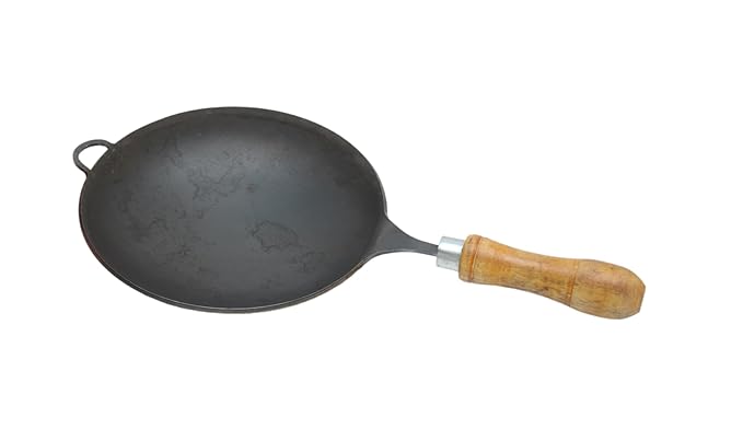 8 Inch Traditional Iron Appam Pan with Wooden Handle