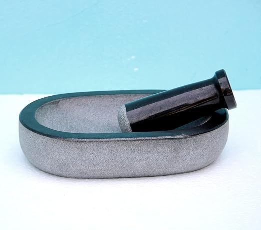 Granite Mortar & Pestle Rectangular (Grey, 9.5x6 Inch)