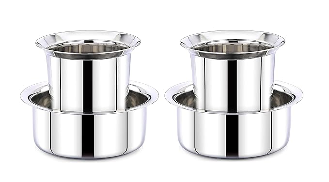Stainless Steel South Indian Filter Coffee Dabara Set – 160ml, Set of 2