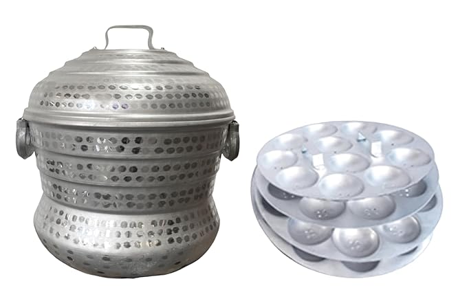 Aluminium Idly Maker Round – 3 Plate (Silver)