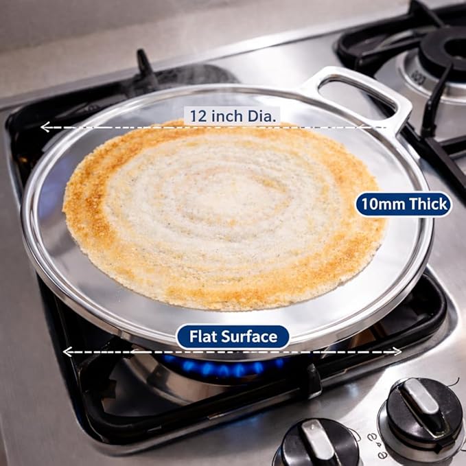 Pre-Seasoned Indolium Dosa Tawa – 12 Inch, 10mm flat with 5mm Raised Border