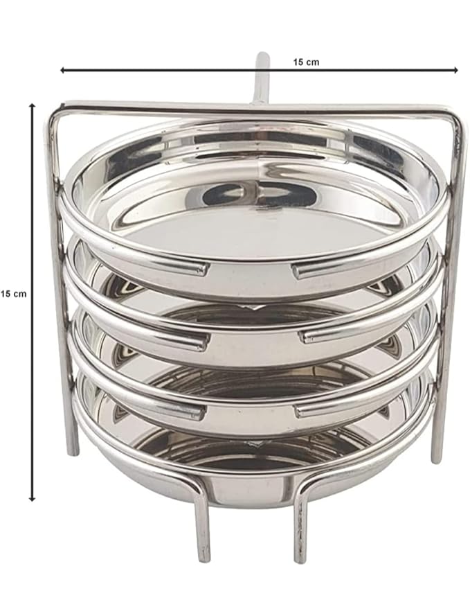 Stainless Steel Thatte Idli Stand with 4 Plates for Pressure Cooker