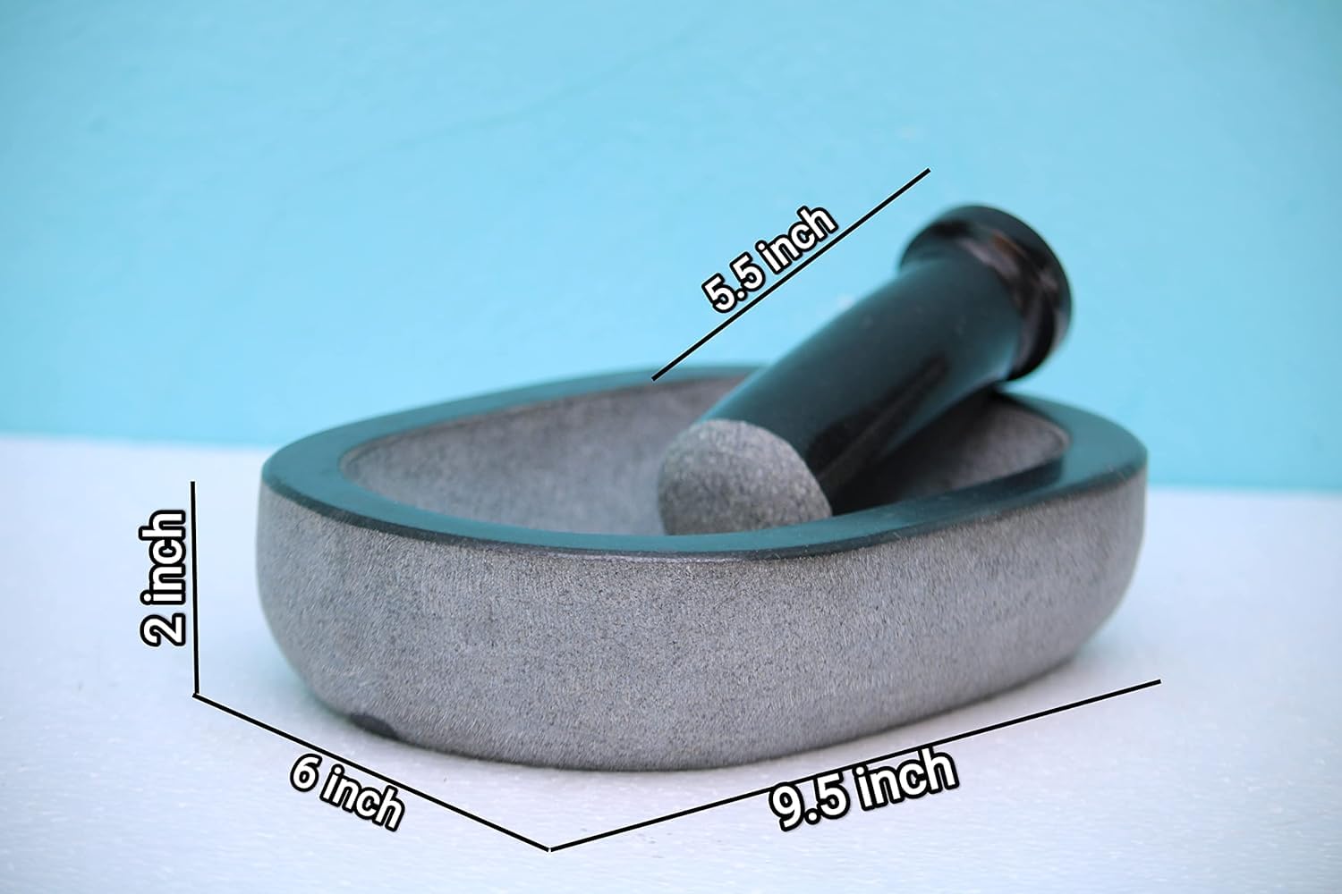 Granite Mortar & Pestle Rectangular (Grey, 9.5x6 Inch)