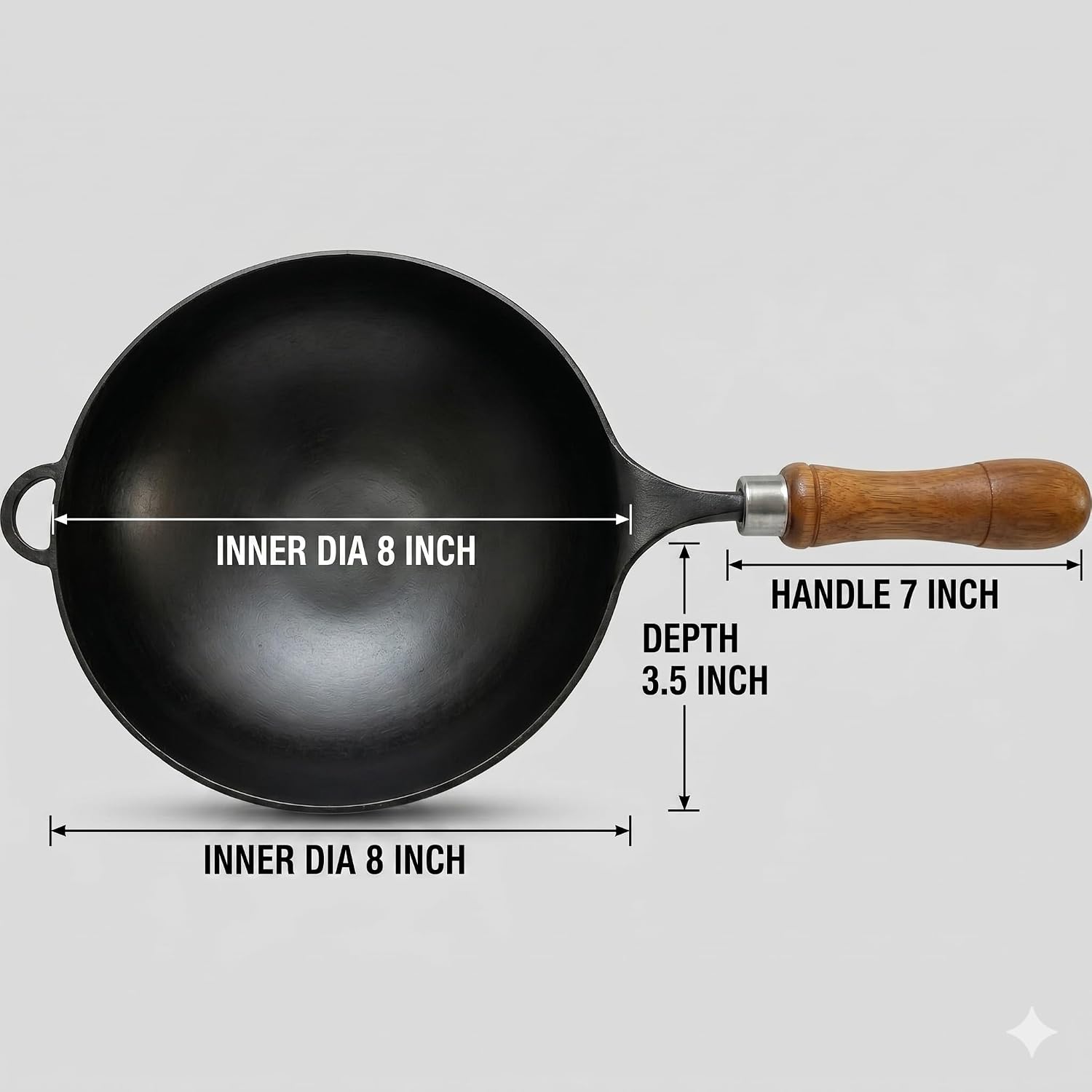 8 Inch Traditional Iron Appam Pan with Wooden Handle