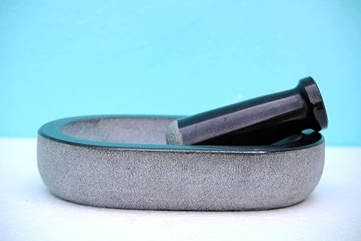 Granite Mortar & Pestle Rectangular (Grey, 9.5x6 Inch)