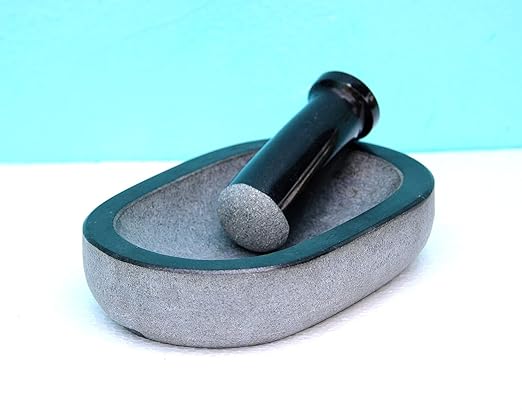 Granite Mortar & Pestle Rectangular (Grey, 9.5x6 Inch)