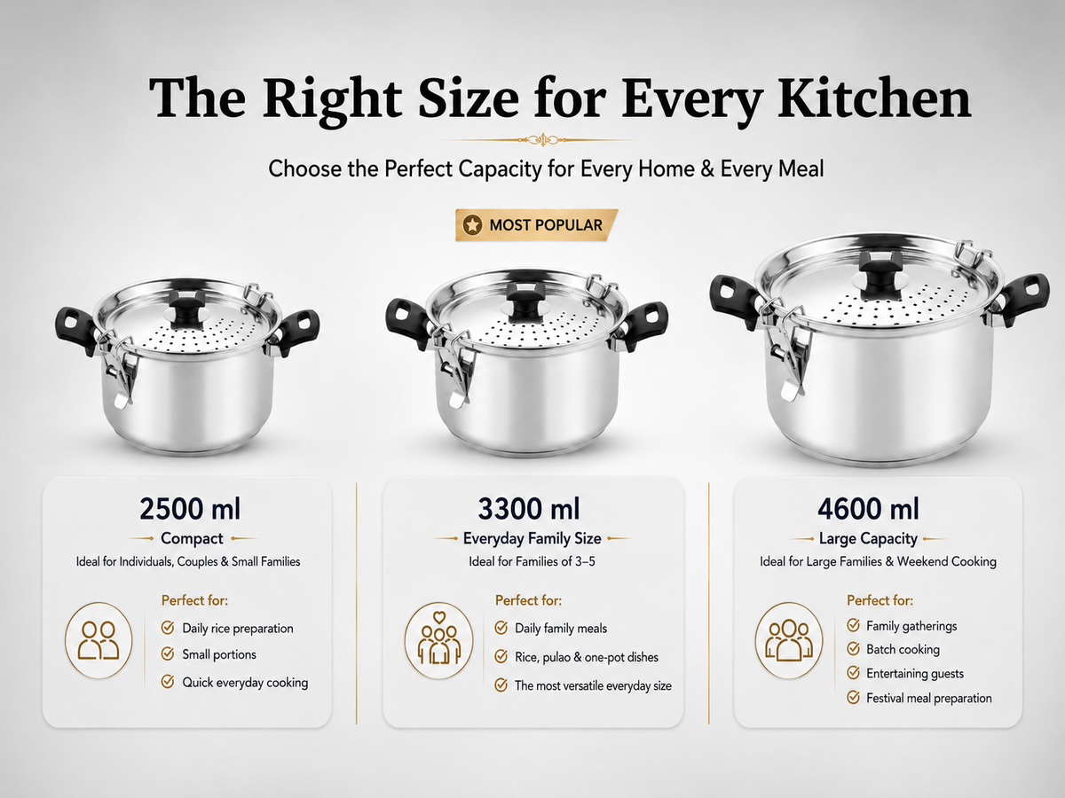 Nakshathra Stainless Steel Rice Strainer Pot with Lid, Heavy Base Rice Cooker with Locking Handles, Induction & Gas Compatible, Drain Easily, Ideal for Pasta, Lentils,Noodles & Vegetables