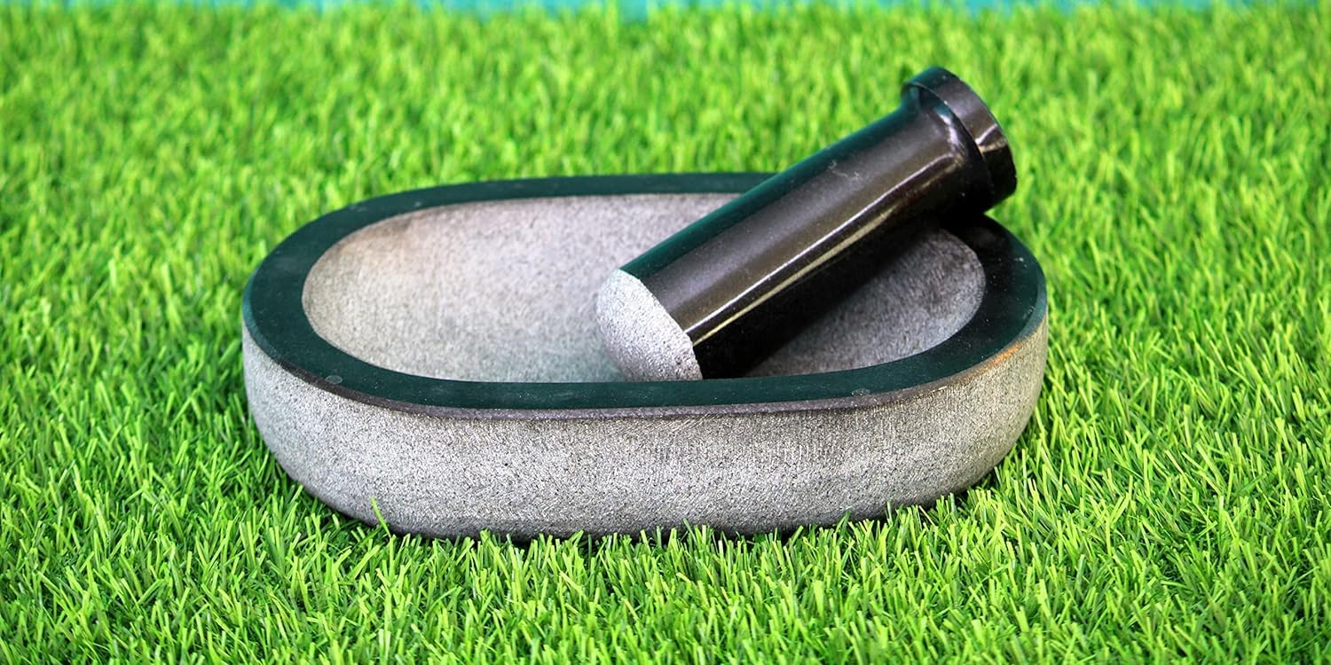 Granite Mortar & Pestle Rectangular (Grey, 9.5x6 Inch)