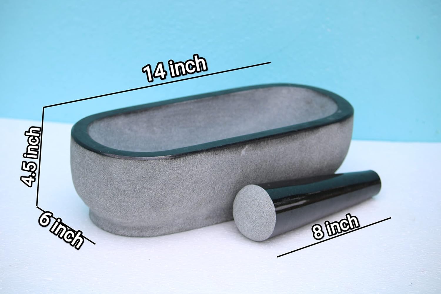 Granite Mortar & Pestle Rectangular (14x6 Inch)
