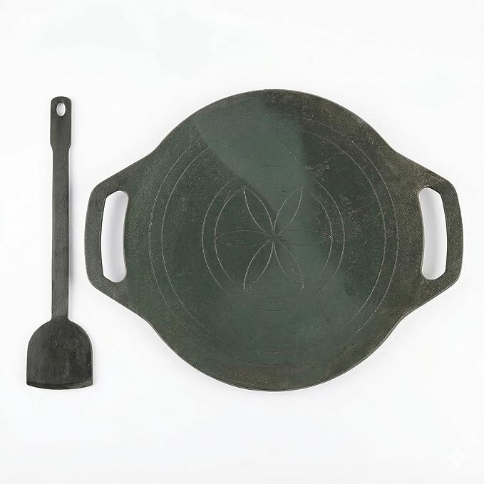 Iron Dosa Tawa with Free Turner, Heavy Duty Tava for Crispy Dosas & Chapati, Natural & Even Heat Distribution, No Chemical Coating - Black, Flat (12 inch/30.48 cm - 5mm Thick, 3.3 kg)