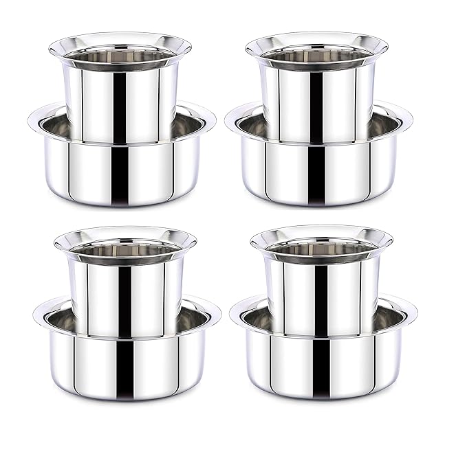 Stainless Steel South Indian Dabara Coffee Set – Silver Finish, Set of 4