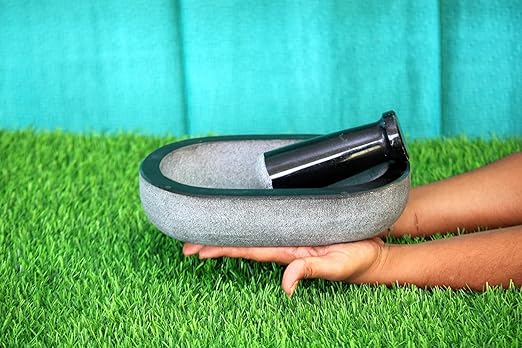 Granite Mortar & Pestle Rectangular (Grey, 9.5x6 Inch)